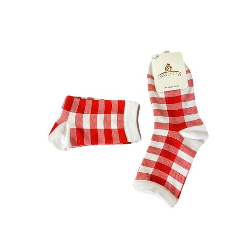 جوراب چهارخونه سفید قرمز ساق بلند طرح کریسمس
