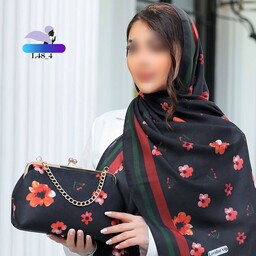 ست روسری و کیف یا شال و کیف مجلسی مشکی رنگ گلدار ویژه عید و روز زن