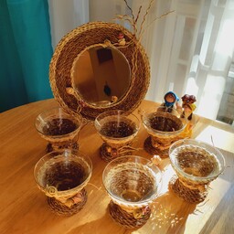 هفت سین همراه آینه(ارسال رایگان)حصیری  کریستالی شیشه ای دست ساز  مناسب هدیه نوروز و عیدی سفره هفت سین خود را زیبا کنید