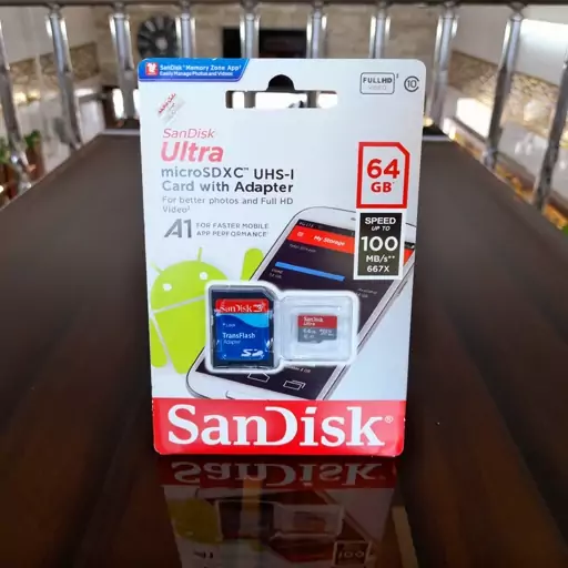 کارت حافظه microSDXC سن دیسک مدل Ultra A1 کلاس 10 استاندارد UHS-I سرعت 120MBps ظرفیت 64 گیگابایت گارانتی مادام العمر 