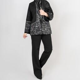 کت رسمی و شیک زنانه مشکی پولک دوزی جنس مخمل شانل ترکیب با خرکار پولک دوزی سایز  1و 2  مناسب 36تا46 
