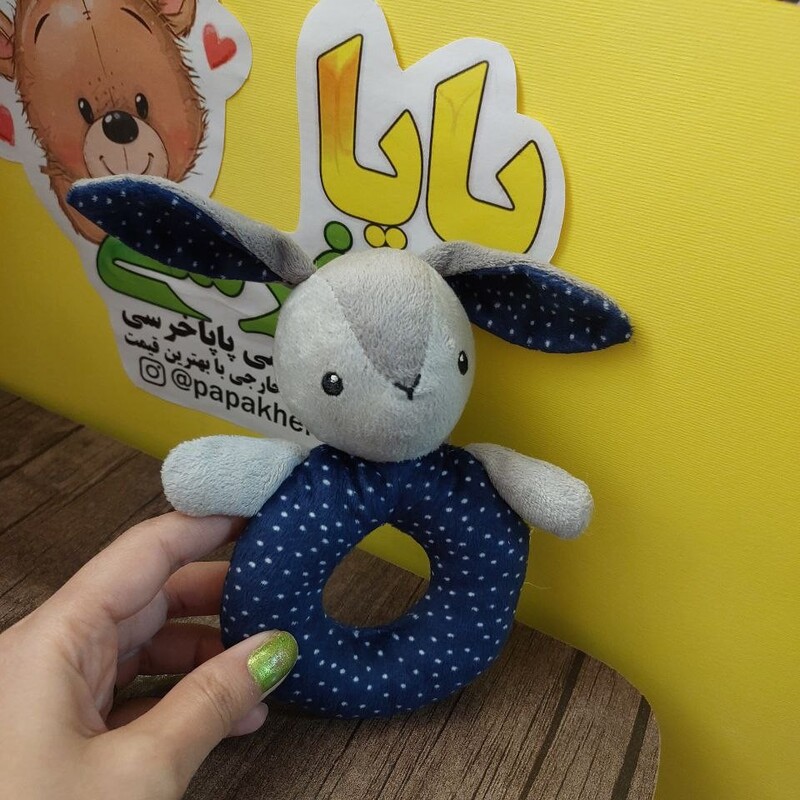 عروسک جغجغه نوزادی خرگوش آبی 18سانتی وارداتی و اورجینال مناسب سیسمونی و بازی نوزاد