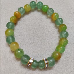 دستبند سنگ جدید ، فری سایز ، مناسب برای خانم ها و دختران گل ، ترکیب  دو رنگ سبز و سبززرد