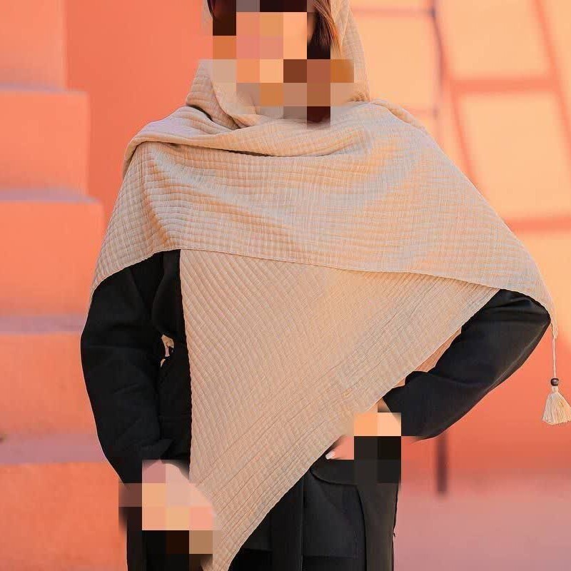 روسری نخی لنین پلیسه منگوله دار پاییزه باکیفیت اعلا  قواره 145 تک رنگ وزن 220 گرم