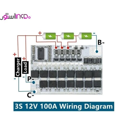 BMS module 3s - 100A - 12.6V ماژول شارژ باتری لیتیوم-یون 3 سل 100 آمپر  12.6 ولت