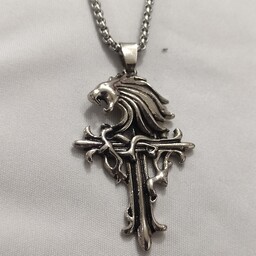 گردنبند مردانه اسپرت طرح صلیب گرگ و میش به همراه زنجیر استیل 
