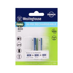 باتری نیم قلمی قابل شارژ Westinghouse-AAA با ظرفیت 800mah بسته 2 عددی کد2841