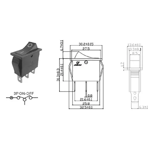 کلید باریک دوحالته 2PIN (راکر) مدل KCD3-101