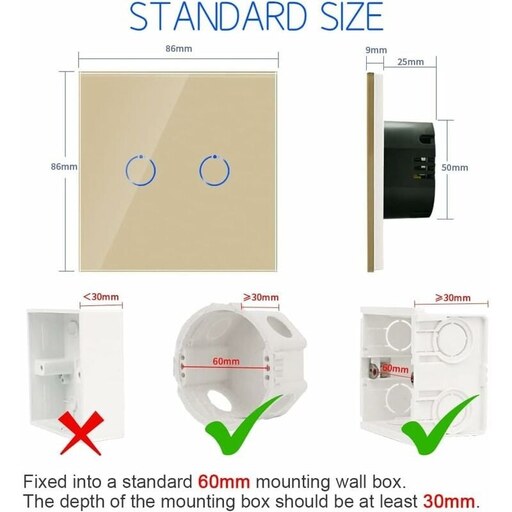 کلید تک پل هوشمند لمسی TUYA طلایی با قابلیت کنترل از طریق WiFi و RF433MHz