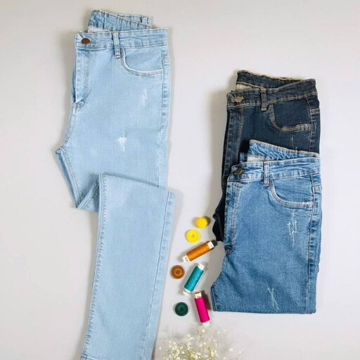 شلوار جین راسته زنانه رنگ آبی روشن جنس و دوخت درجه یک سایز 38 تا 46