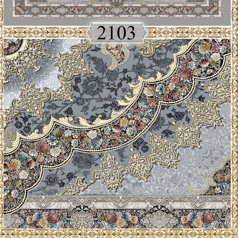 کاورفرش و روفرشی کشدار طرح فرش زیبا طوسی شیک نه متری کد 2103