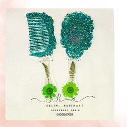 ست شانه و آینه رزینی اکلیلی با گل طبیعی بابونه سبز