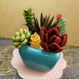 گلدان کاکتوس مصنوعی دستساز سایز کوچک در سه طرح و رنگ