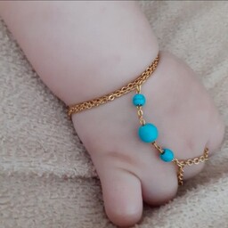 تمیمه  یا ،،دستبند انگشتری ،، نوزاد رنگ ثابت با سنگ فیروزه ای