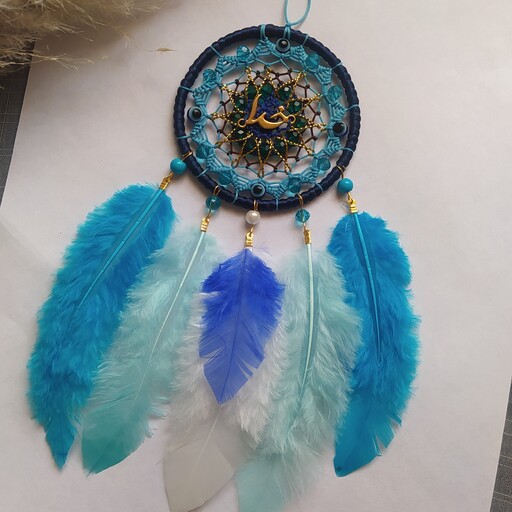 آویز ماشین طرح طاووس قطر حلقه 7سانت مهره های کریستال شیشه ای و چشم نظر