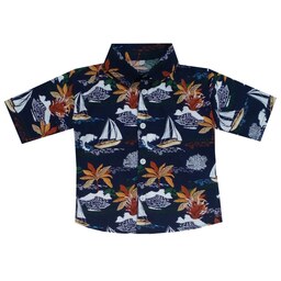 پیراهن پسرانه استین کوتاه نخی طرح هاوایی سایز1تا4سال