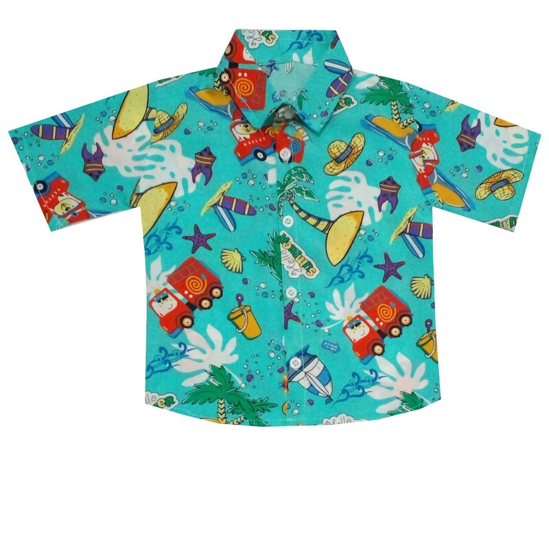 پیراهن پسرانه استین کوتاه نخی طرح هاوایی سایز 1تا4سال