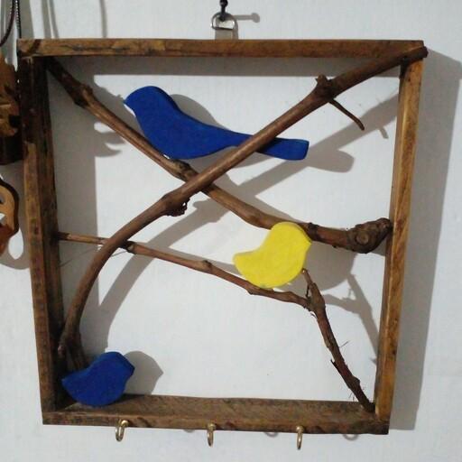 جاکلیدی دیواری چوبی مدل شاخه و پرنده 