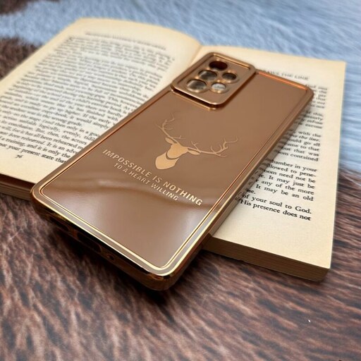 قاب گوشی Galaxy A73 5G سامسونگ مای کیس گوزنی My Case دور طلایی گلد لاین محافظ لنز دار قهوه ای کد 29355