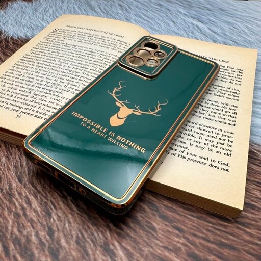 قاب گوشی Galaxy A73 5G سامسونگ مای کیس گوزنی My Case دور طلایی گلد لاین محافظ لنز دار سبز کد 12493