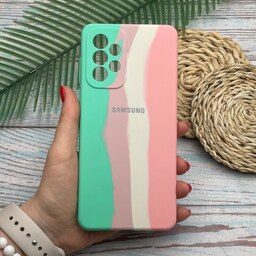 قاب گوشی Galaxy A73 5G سامسونگ سیلیکونی پاک کنی اورجینال آبرنگی رنگین کمانی داخل مخمل محافظ لنز دار کد 36884