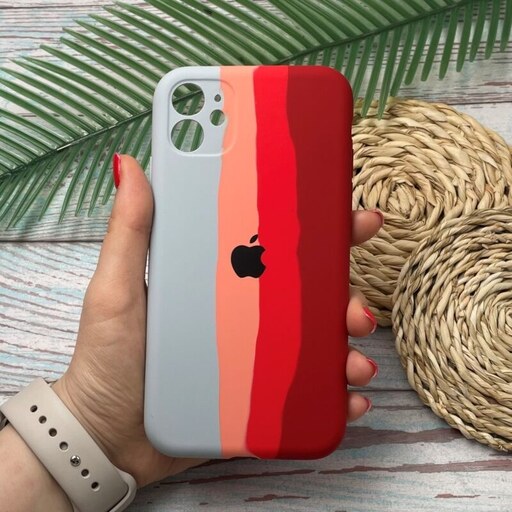 قاب گوشی iPhone 11 آیفون سیلیکونی پاک کنی اورجینال آبرنگی رنگین کمانی داخل مخمل محافظ لنز دار کد 73117