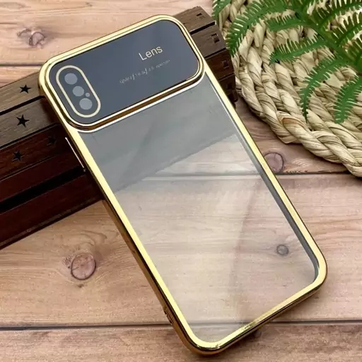 قاب گوشی iPhone X - iPhone XS آیفون Camera Lens شفاف محافظ لنز دار دور طلایی کد 75550