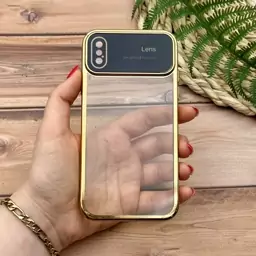 قاب گوشی iPhone X - iPhone XS آیفون Camera Lens شفاف محافظ لنز دار دور طلایی کد 75550