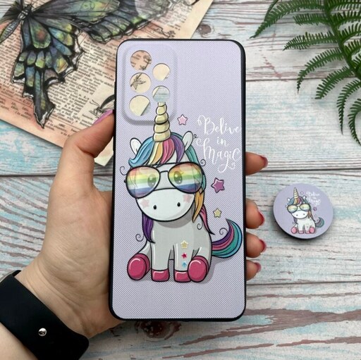 قاب گوشی Galaxy A33 5G سامسونگ فانتزی برجسته سوزنی طرح اسب تک شاخ Unicorn پاپ سوکت دار کد 27907