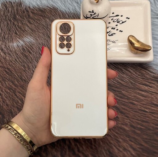 قاب گوشی Redmi Note 11 4G - Redmi Note 11S شیائومی ژله ای مای کیس طرح Gold Line دور طلایی محافظ لنز دار سفید کد 79881