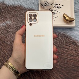 قاب گوشی Galaxy A22 4G - Galaxy M32 4G سامسونگ ژله ای مای کیس طرح Gold Line دور طلایی محافظ لنز دار سفید کد 50344