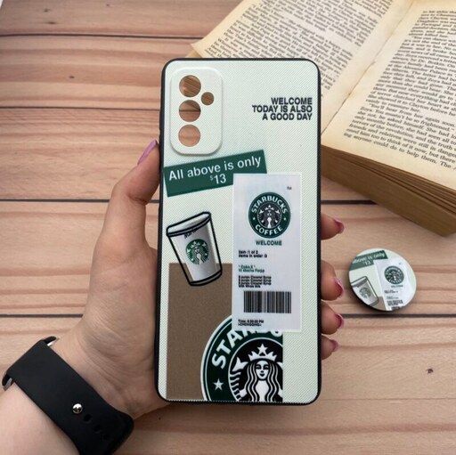 قاب گوشی Galaxy M52 5G سامسونگ فانتزی برجسته سوزنی طرح استارباکس Starbucks محافظ لنز دار پاپ سوکت دار کد 48997