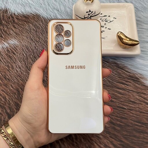 قاب گوشی Galaxy A53 5G سامسونگ ژله ای مای کیس طرح Gold Line دور طلایی محافظ لنز دار سفید کد 59478