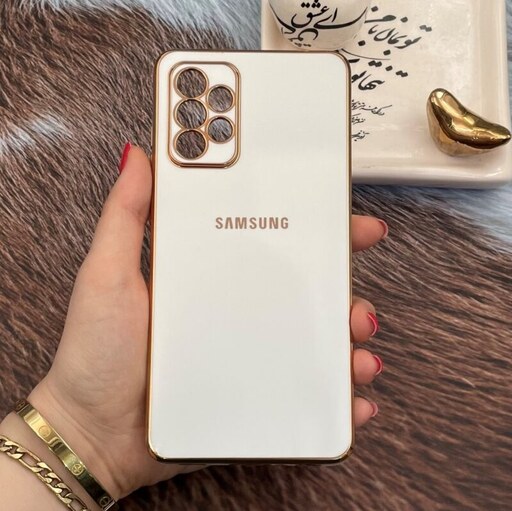 قاب گوشی Galaxy A72 سامسونگ ژله ای مای کیس طرح Gold Line دور طلایی محافظ لنز دار سفید کد 36861