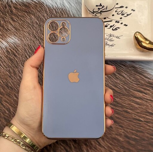 قاب گوشی iPhone 11 Pro Max آیفون ژله ای مای کیس طرح Gold Line دور طلایی محافظ لنز دار آبی فیلی کد 64638