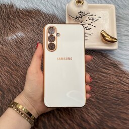 قاب گوشی Galaxy A54 5G سامسونگ ژله ای مای کیس طرح Gold Line دور طلایی محافظ لنز دار سفید کد 70716