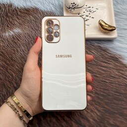 قاب گوشی Galaxy A13 4G سامسونگ ژله ای مای کیس طرح Gold Line دور طلایی محافظ لنز دار سفید کد 19295