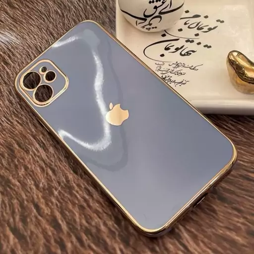 قاب گوشی iPhone 11 آیفون ژله ای مای کیس طرح Gold Line دور طلایی محافظ لنز دار آبی فیلی کد 81035