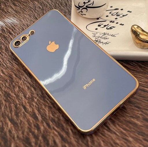 قاب گوشی iPhone 7 Plus - iPhone 8 Plus آیفون ژله ای مای کیس طرح Gold Line دور طلایی محافظ لنز دار آبی فیلی کد 58384