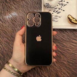 قاب گوشی iPhone 13 Pro آیفون ژله ای مای کیس طرح Gold Line دور طلایی محافظ لنز دار مشکی کد 43001