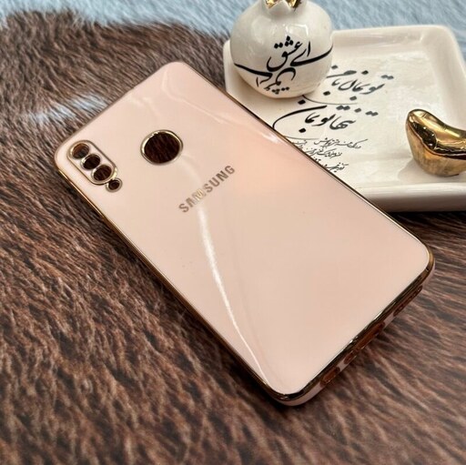 قاب گوشی Galaxy A20S سامسونگ ژله ای مای کیس طرح Gold Line دور طلایی محافظ لنز دار گلبهی کد 70384