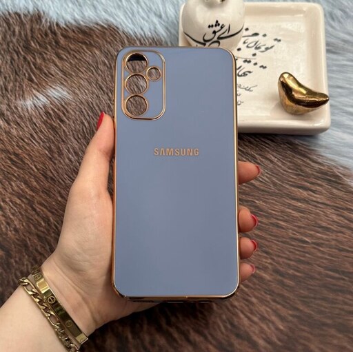 قاب گوشی Galaxy A14 4G -Galaxy A14 5G سامسونگ ژله ای مای کیس طرح Gold Line دور طلایی محافظ لنز دار آبی فیلی کد 25768