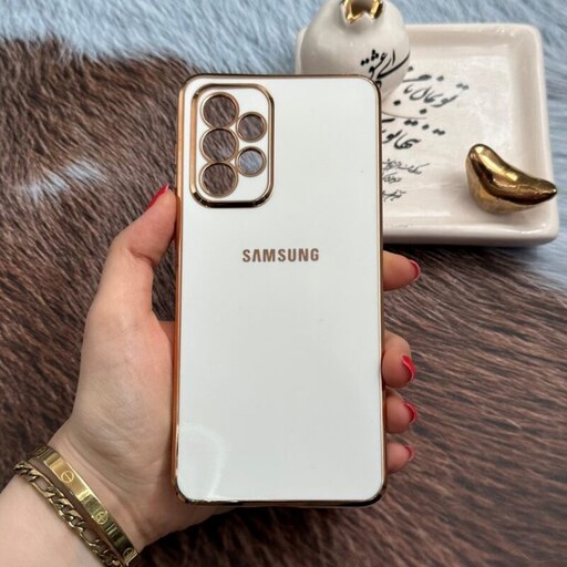 قاب گوشی Galaxy A33 سامسونگ ژله ای مای کیس طرح Gold Line دور طلایی محافظ لنز دار سفید کد 34680