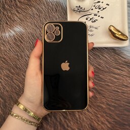 قاب گوشی iPhone 11 آیفون ژله ای مای کیس طرح Gold Line دور طلایی محافظ لنز دار مشکی کد 59865