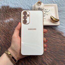 قاب گوشی Galaxy A34 سامسونگ ژله ای مای کیس طرح Gold Line دور طلایی محافظ لنز دار سفید کد 84910