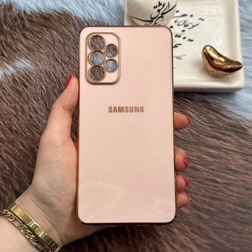 قاب گوشی Galaxy A52 4G - Galaxy A52 5G - Galaxy A52S سامسونگ ژله ای مای کیس  دور طلایی محافظ لنز دار گلبهی کد 18103 