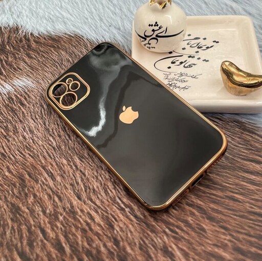 قاب گوشی iPhone 11 آیفون ژله ای مای کیس طرح Gold Line دور طلایی محافظ لنز دار مشکی کد 59865