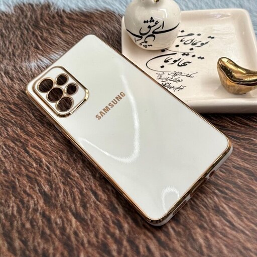 قاب گوشی Galaxy A33 سامسونگ ژله ای مای کیس طرح Gold Line دور طلایی محافظ لنز دار سفید کد 34680