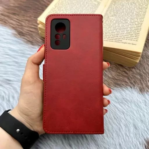 کیف گوشی Redmi Note 12S شیائومی چرم مگنتی نیلکین NILLKIN جاکارتی محافظ لنزدار قرمز کد 97462