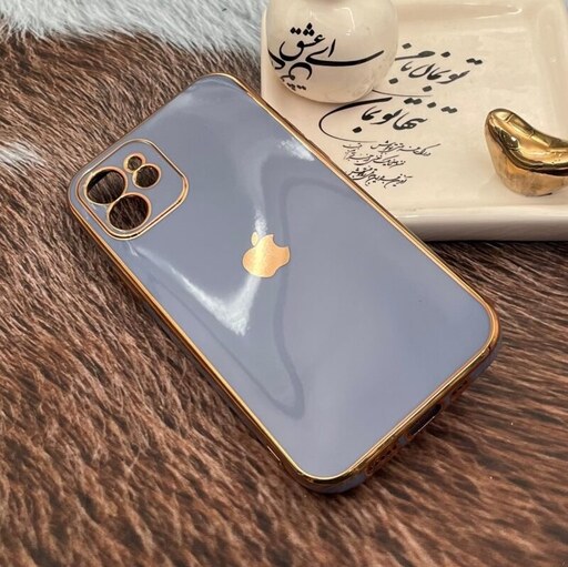 قاب گوشی iPhone 12 آیفون ژله ای مای کیس طرح Gold Line دور طلایی محافظ لنز دار آبی فیلی کد 52555